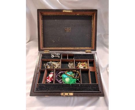 TRINKET BOX WITH MISC COSTUME JEWELLERY, PIN BADGES, EARRINGS