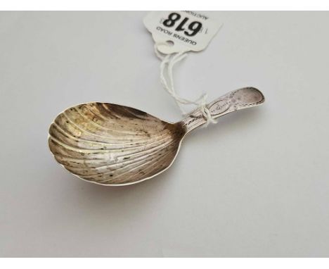 SILVER SHELL BOWL CADDY SPOON, LONDON BY I.B