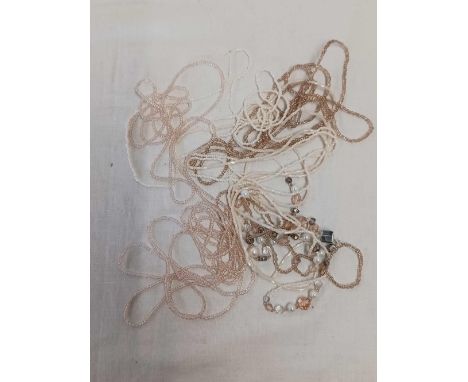 A PEARL & CRYSTAL BEAD NECKLACE & 2 OTHERS