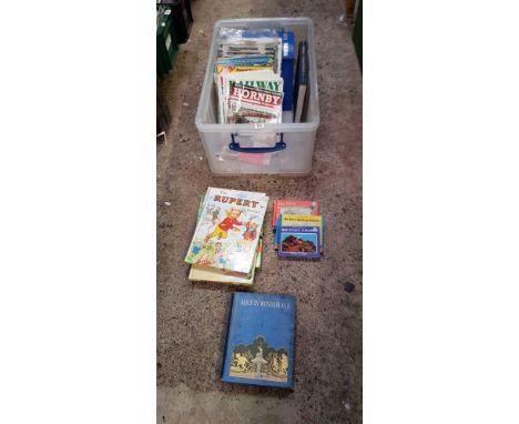 CARTON WITH THOMAS THE TANK ENGINE MAGAZINES, BOOKS, RAILWAY MODELER MAGAZINES & RUPERT BEAR