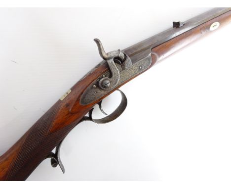 19th century .38 cal percussion sporting or rook rifle, by R. Whatmough No 24018, 74.5cm (29.5'') octagonal browned Damascus 