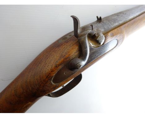 19th century percussion carbine, 64cm (25") round barrel stamped with Broad Arrow JD5/75, plain hammer lock plate and trigger