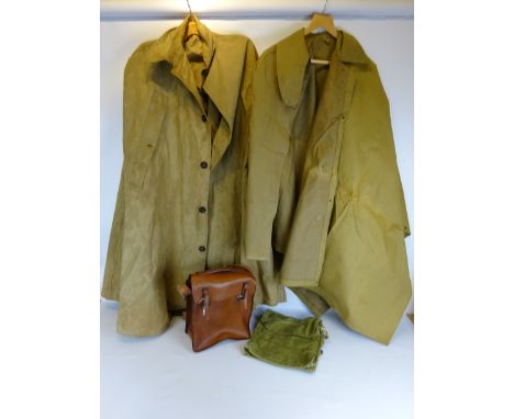 WW2 British Dunlop Poncho/Groundsheet with date for 194?, another AP & Co, 1942, large with bag, a leather instrument case st