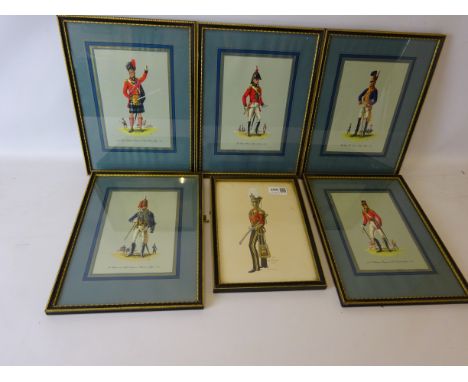 Hand finished print of an officer of the 14th Light Dragoons 1831, and five similar prints, (6)   Condition Report   Click he