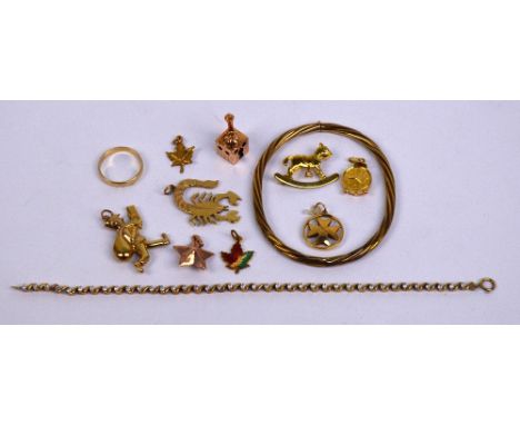 A group of variously hallmarked predominantly yellow gold jewellery comprising an S-shaped link and diamond bracelet, length 