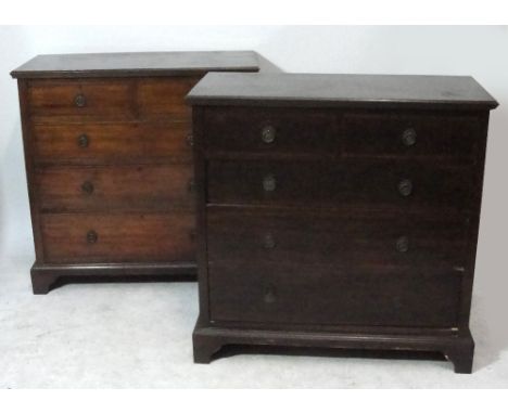 A pair of Edwardian mahogany and line inlaid chests of two short and three long graduated drawers raised on bracket feet, wid