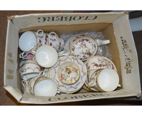 A Minton "Ancestral" pattern decorated tea set comprising teapot, cups, saucers and small plates, also a group of Crown Staff