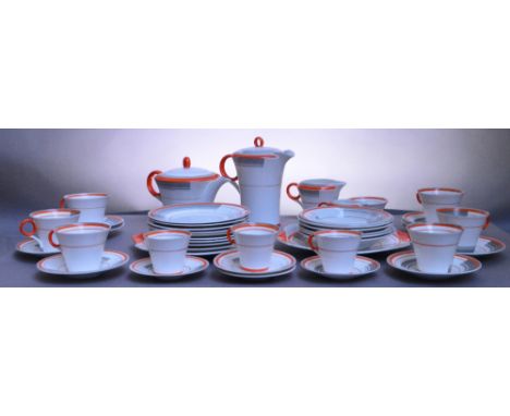 SHELLEY; a comprehensive suite of Art Deco orange and grey banded teaware; 12132 pattern, comprising teapot, coffee pot, larg