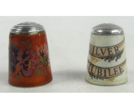 Two Elizabeth II hallmarked silver guilloche enamel decorated thimbles, James Swann & Son, Birmingham 1977 and 1983, approx 0