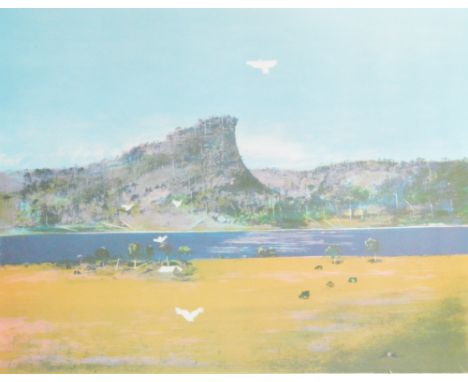 ARTHUR BOYD (Australian 1920-1999); coloured lithograph "White Cockatoos, Cows and Tent Under A Pulpit Rock", signed in penci