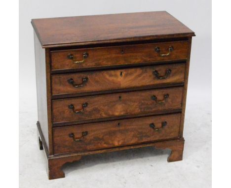 A small mahogany chest of four long graduated drawers to bracket feet. CONDITION REPORT: This is a made-up piece of furniture