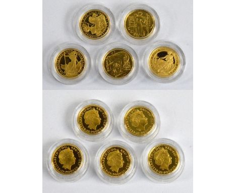 A cased set of five gold proof Britannia Portrait Collection 2006 coins, with certificate.