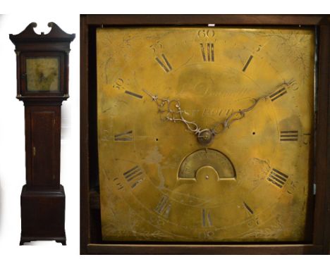 An 18th century brass 12" square longcase clock dial set with Roman numerals and inscribed "Edw Dadswell, Eastbourne" and dec