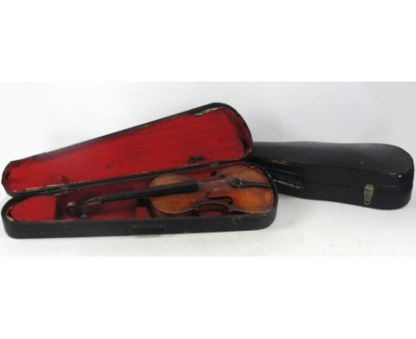 A full size violin with two-piece back, length 36cm, labelled for Aubry Dugarde, Paris 1937, cased, also a viola case (2).  C