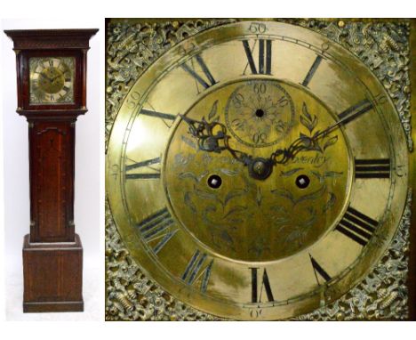 A George III oak and mahogany eight day longcase clock with square brass dial, inscribed "Reynolds, Coventry" above an inlaid