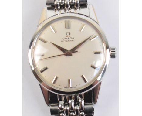 OMEGA; a vintage stainless steel automatic gentleman's wristwatch with circular dial set with rectangular batons, original br