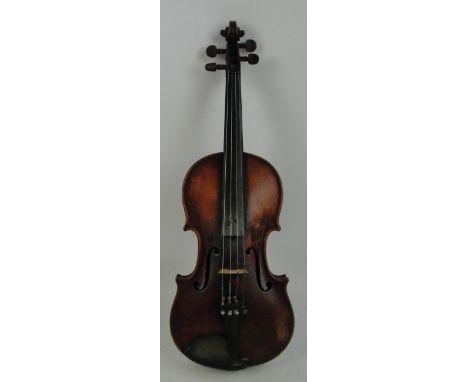 A full size German violin with one-piece back, length 36cm, branded with an "S" below the button, unlabelled, cased with a bo