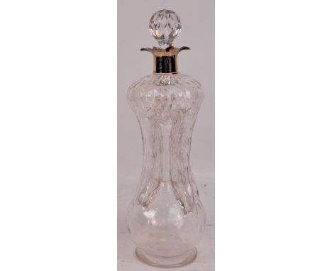 A Victorian hallmarked silver collared clear cut glass waisted decanter with globular stopper, Thomas Latham and Ernest Morto