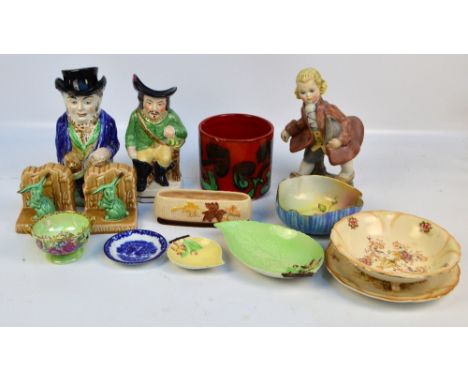 A group of various ceramics including a Carlton Ware leaf shaped dish and a pin dish (af), a pair of Sylvac hare decorated bo