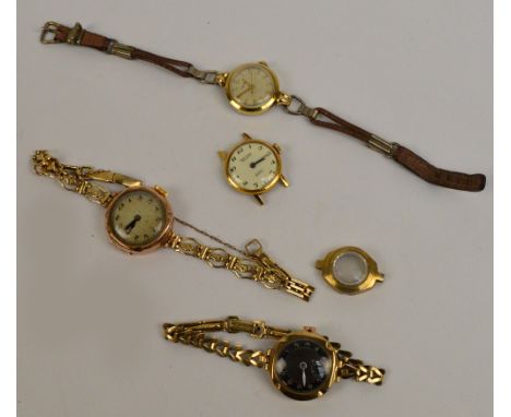 Four lady's' cocktail wristwatches to include a 1930s 9ct yellow gold cased example, the circular engine turned decorated dia