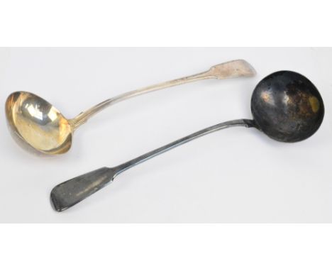 A George III hallmarked silver fiddle and thread pattern soup ladle with gilt washed bowl, probably Edwards & Frisbee, London