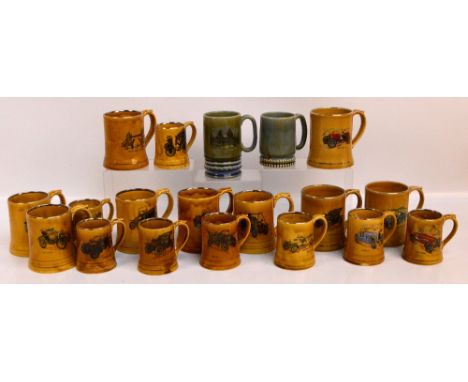 A collection of Wade "Veteran and Vintage Cars" series ceramic mugs of tapering form with silver heightened rims, in two size