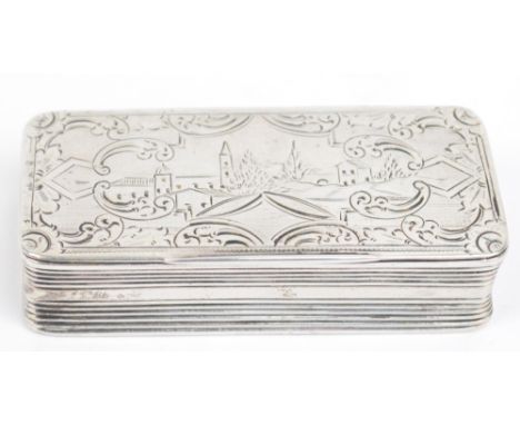 A mid 19th century Portuguese snuff box of rectangular form with linear decoration to the base and sides, with hinged lid eng