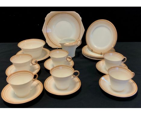 A Shelley, beige banded pattern,No.781613 tea service for six including six side plates, sugar bowl and jug; etc 