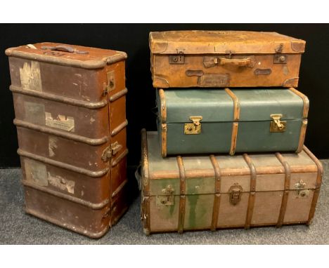 Vintage luggage - an early 20th century bentwood steamer trunk, by W E Jackson &amp; son, of Nottingham, 41cm x 92cm x 54cm, 