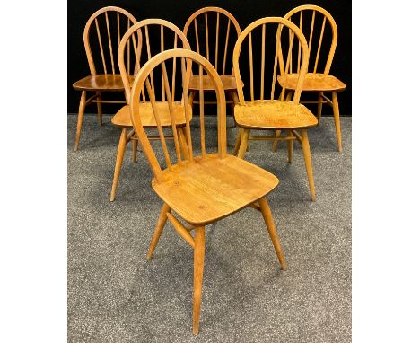 A set of six 20th century, model 400, ‘Utility’ design chairs, by Lucian Ercolani, for Ercol, designed in 1945, Elm seats, Be
