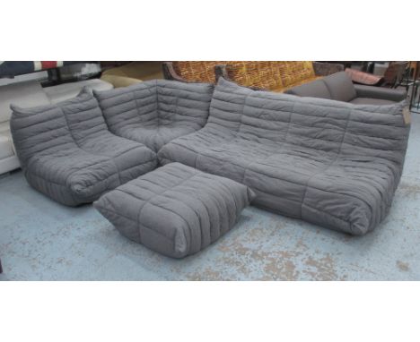 TOGO CORNER SOFA, with grey removable covers in three sections, 190cm x 304cm, plus matching foot stool, 80cm x 80cm x 33cm H