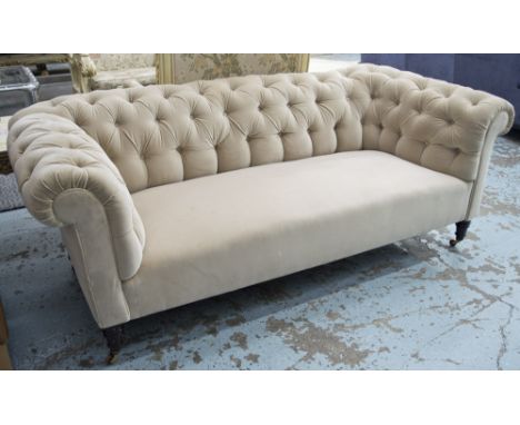 CHESTERFIELD SOFA, Victorian style, in button backed cream velvet, 194cm W.