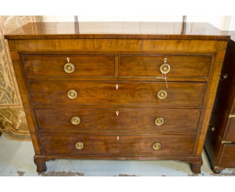 SCOTTISH HALL CHEST, 19th century mahogany, of adapted shallow proportions with two short above three long drawers and ogee b