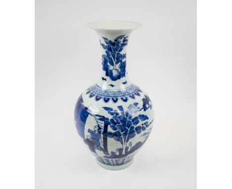 CHINESE VASE, 19th century blue and white ceramic, of baluster form, decorated figural scenes, 40cm H.