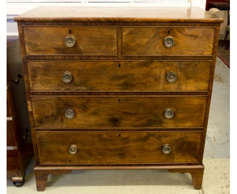CHEST, late George III mahogany with two short over three long drawers on bracket feet, 104cm W x 107cm H x 52cm D. (with fau
