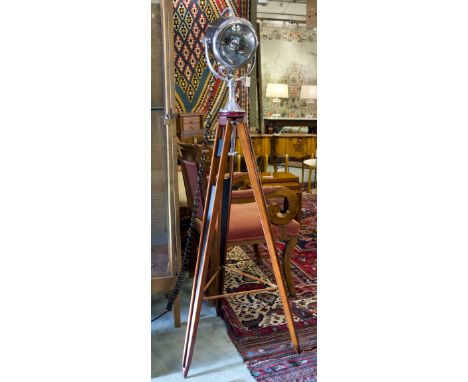 HALF MILE RAY SEARCHLIGHT, 1930's style by the Portable Light Co. Inc. (New York) on a tripod stand, approx 160cm H.