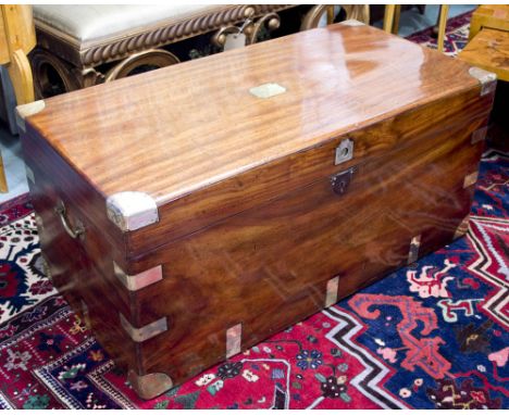 TRUNK, 19th century, camphorwood and brass bound with rising lid and carrying handles, 103cm x 53cm x 49cm H,