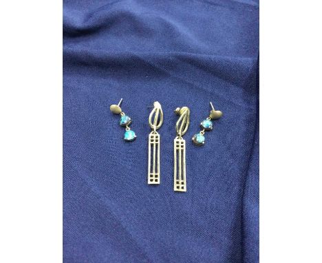 PAIR OF NINE CARAT GOLD 'RENNIE MACKINTOSH' EARRINGS,along with a pair of opal set earrings Condition report: Overall good co