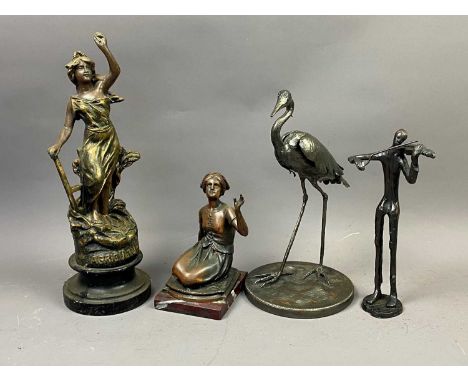 PAIR OF TABLE LAMPS,modlled as classical urns, 45cm high, along with a table lamp modelled with a gilded classical style chil
