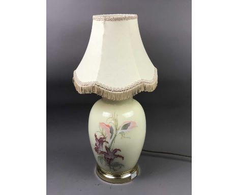 THREE FRENCH DRIMMER LAMP BASES,all decorated with flowers in the Oriental taste, the tallest height excluding fitment 47cm (