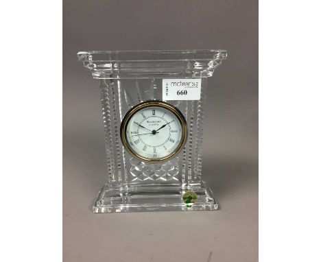 WATERFORD CRYSTAL MANTEL CLOCK,in architectural mouded case, 18cm high