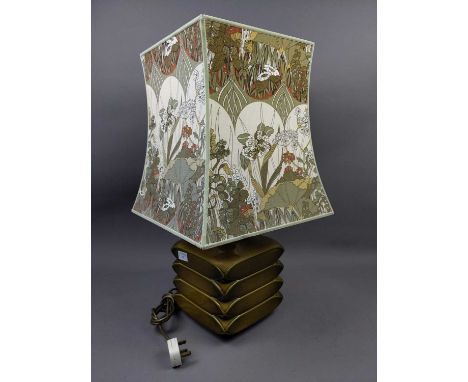 RETRO GREEN POTTERY SQUARE FORMED TABLE LAMP,with shade, 66cm high overall