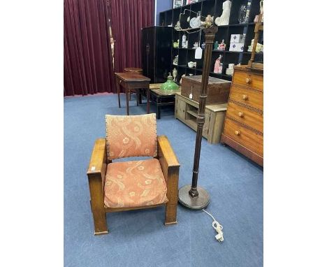 FIRESIDE ARMCHAIR,along with a 20th century standard lamp with shade (2)