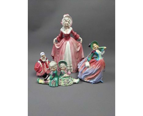 ROYAL DOULTON FIGURE OF 'AUTUMN BREEZES',HN 1911, along with 'Goody Two Shoes', a ceramic figure of a lady and a pair of cera