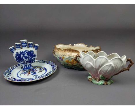 VICTORIAN BOAT SHAPED COMPORT,40cm wide, along with a Sylvac planter, a Mason's circular plate, a Chinese blue and white vase