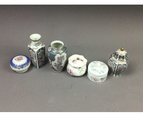 COLLECTION OF CERAMIC TRINKET BOXES,including Limoges, Coalport, Wedgwood and continental examples, along with egg formed box