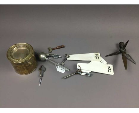 BRASS LIGHTENING CONDUCTOR,along with three room keys from the Que Que Hotel, Zimbabwe, Cuban sugar tin and four scientific i
