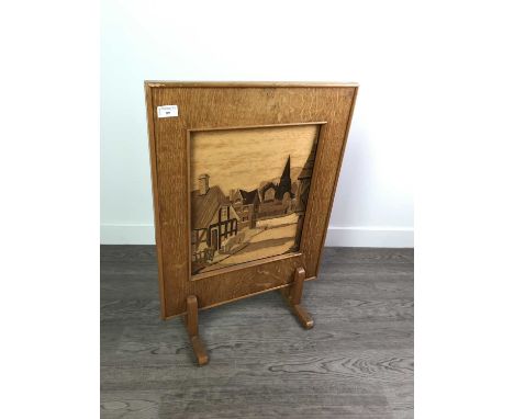 MARQUETRY FIRE SCREEN,along with a serving tray (2)