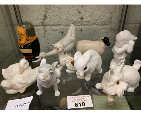 Shelf of animal figures &amp; political set of Russian Dolls, condition requests and additional images will not be given for 