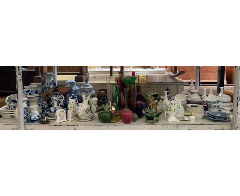Shelf of blue &amp; white pots, dishes, glasses, cups &amp; saucers, ornaments etc condition requests and additional images w